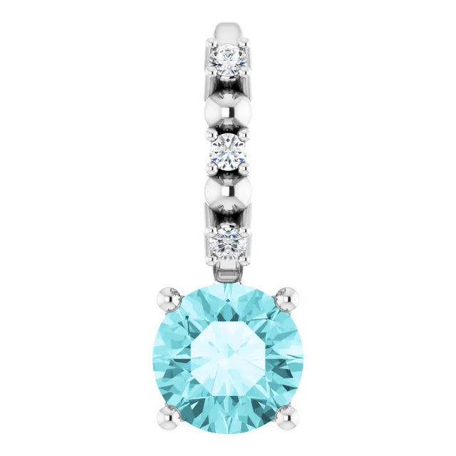 14K White Gold Imitation Blue Zircon & .01 CTW Natural Diamond Charm/Pendant