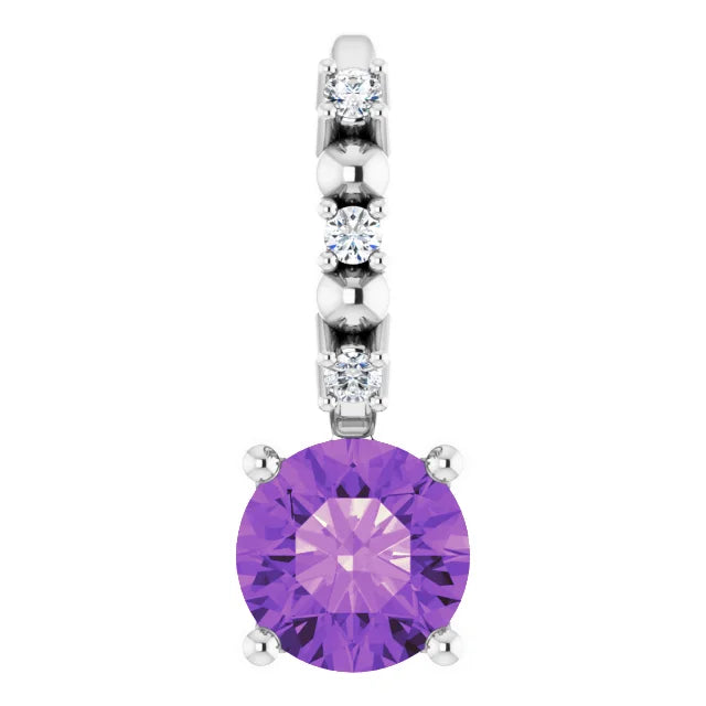 14K White Gold Imitation Amethyst & .01 CTW Natural Diamond Charm/Pendant
