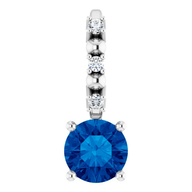 14K White Gold Imitation Blue Sapphire & .01 CTW Natural Diamond Charm/Pendant