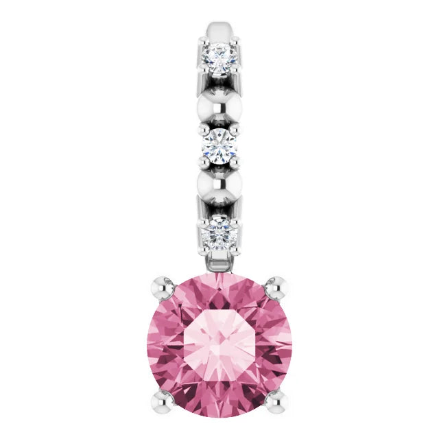 14K White Gold Imitation Pink Tourmaline & .01 CTW Natural Diamond Charm/Pendant