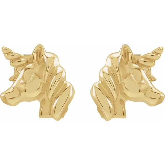 14K Yellow Gold Youth Unicorn Earrings