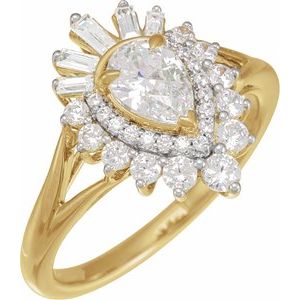 14K Yellow Gold Pear 5/8 CTW Diamond Semi-Set Engagement Ring