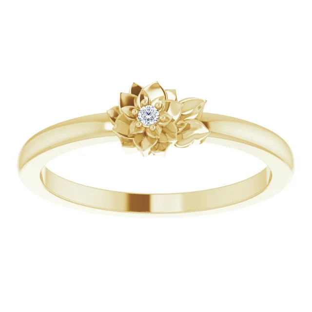 14K Yellow Gold .015 CT Diamond Flower Ring