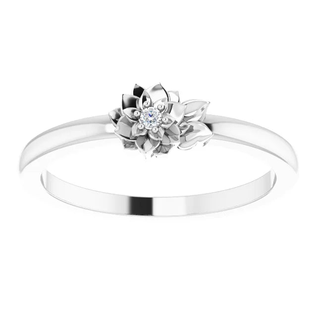 Sterling Silver .015 CT Diamond Flower Ring