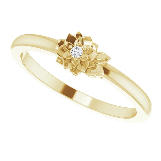 14K Yellow Gold .015 CT Diamond Flower Ring