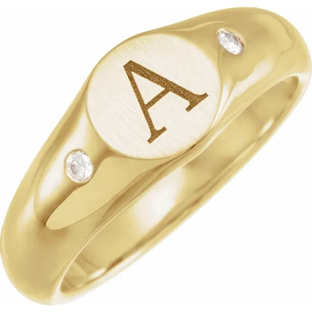 14K Yellow Gold .06 CTW Natural Diamond Round Signet Ring