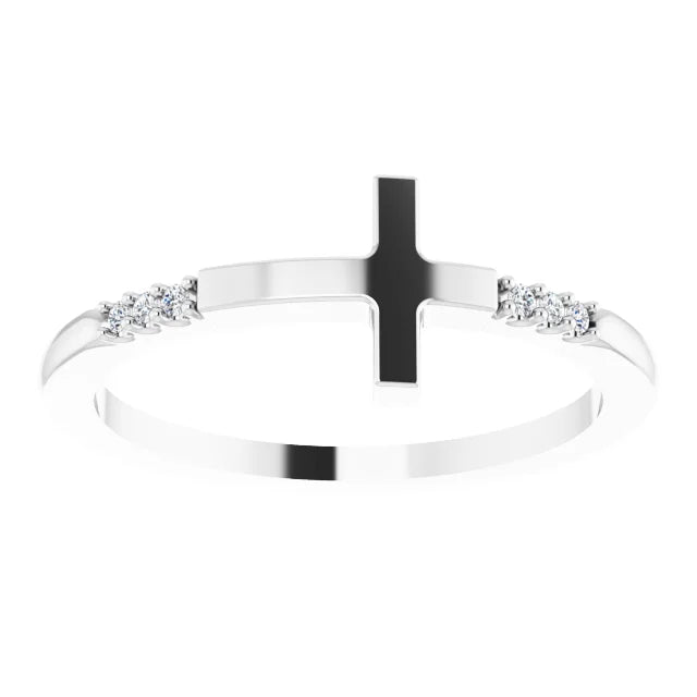 14K White Gold .025 CTW Diamond Stackable Sideways Cross Ring
