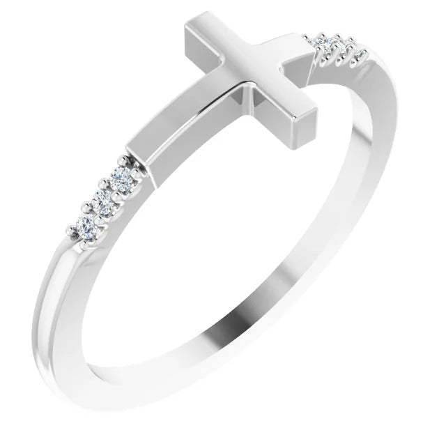 Sterling Silver .025 CTW Diamond Stackable Sideways Cross Ring