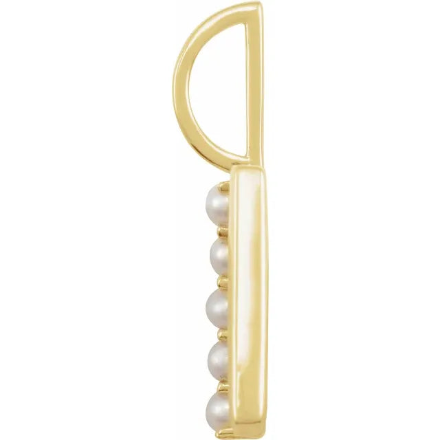 14K Yellow Gold Cultured White Pearl Initial T Charm/Pendant