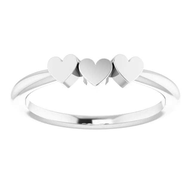 14K White Gold 3-Heart Family Engravable Ring
