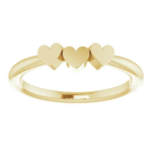 14K Yellow Gold 3-Heart Family Engravable Ring