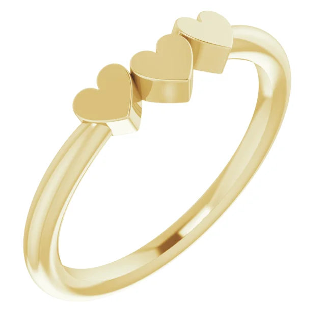 14K Yellow Gold 3-Heart Family Engravable Ring