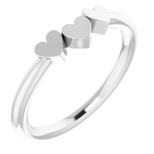 14K White Gold 3-Heart Family Engravable Ring