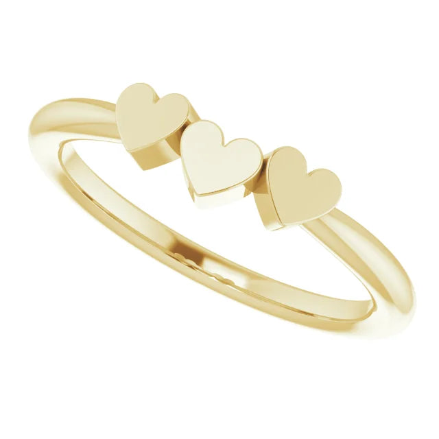 14K Yellow Gold 3-Heart Family Engravable Ring