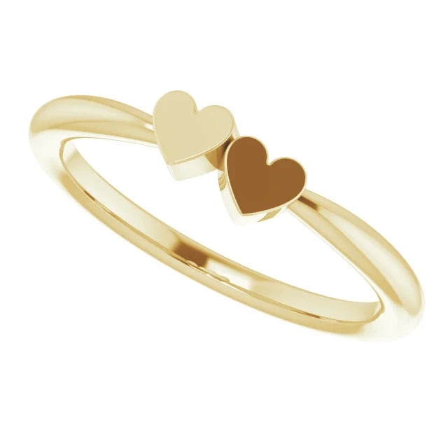 14K Yellow Gold 2-Heart Family Engravable Ring