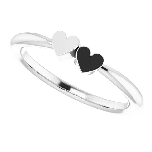 14K White Gold 2-Heart Family Engravable Ring
