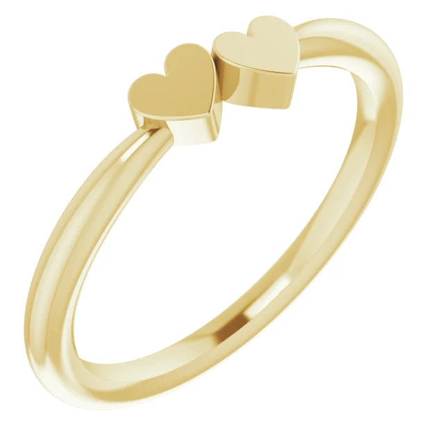 14K Yellow Gold 2-Heart Family Engravable Ring