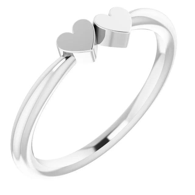 14K White Gold 2-Heart Family Engravable Ring
