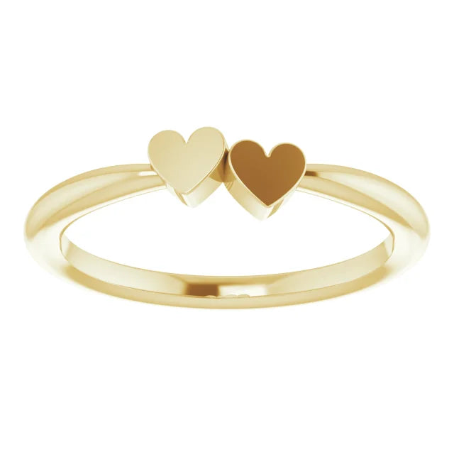14K Yellow Gold 2-Heart Family Engravable Ring