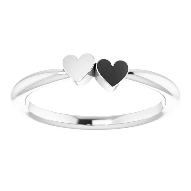 14K White Gold 2-Heart Family Engravable Ring