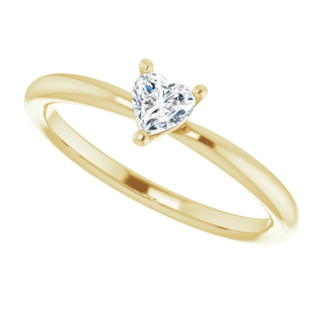 14K Yellow Gold Natural White Sapphire Heart Solitaire Ring