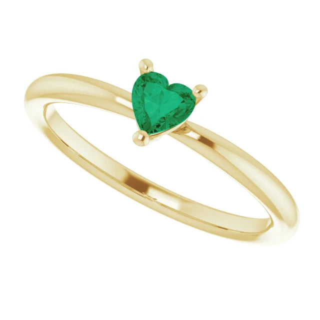 14K Yellow Gold Lab-Grown Emerald Solitaire Ring