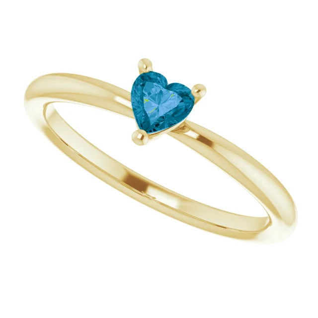 14K Yellow Gold Natural London Blue Topaz Heart Solitaire Ring