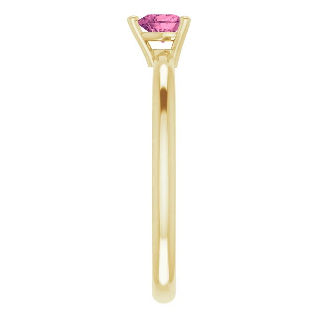 14K Yellow Gold Natural Pink Tourmaline Solitaire Ring