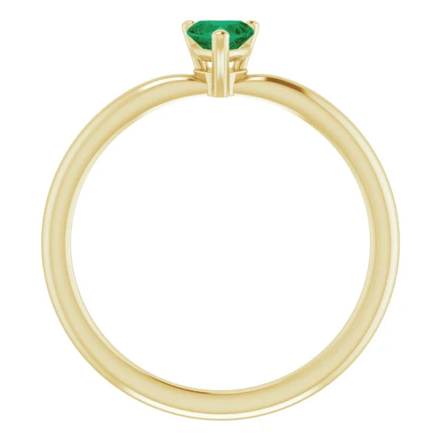 14K Yellow Gold Lab-Grown Emerald Solitaire Ring