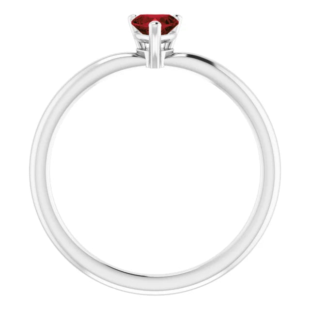Sterling Silver Natural Mozambique Garnet Heart Solitaire Ring
