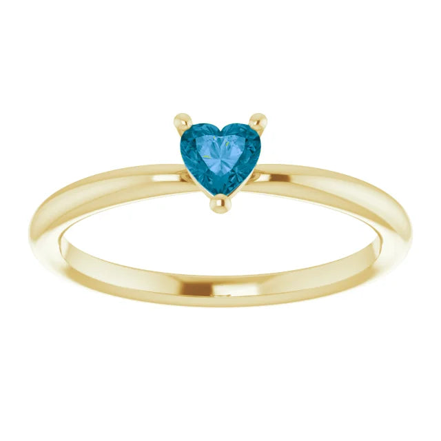 14K Yellow Gold Natural London Blue Topaz Heart Solitaire Ring