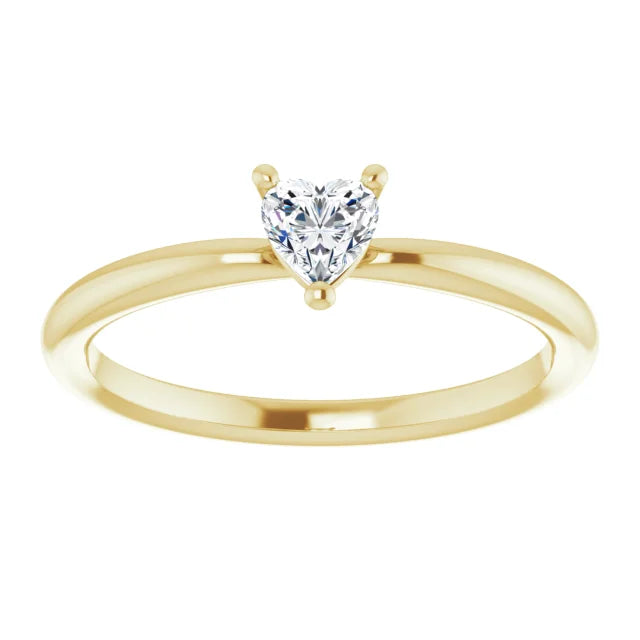 14K Yellow Gold Natural White Sapphire Heart Solitaire Ring