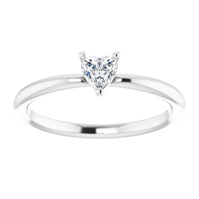 14K White Gold Natural White Sapphire Heart Solitaire Ring