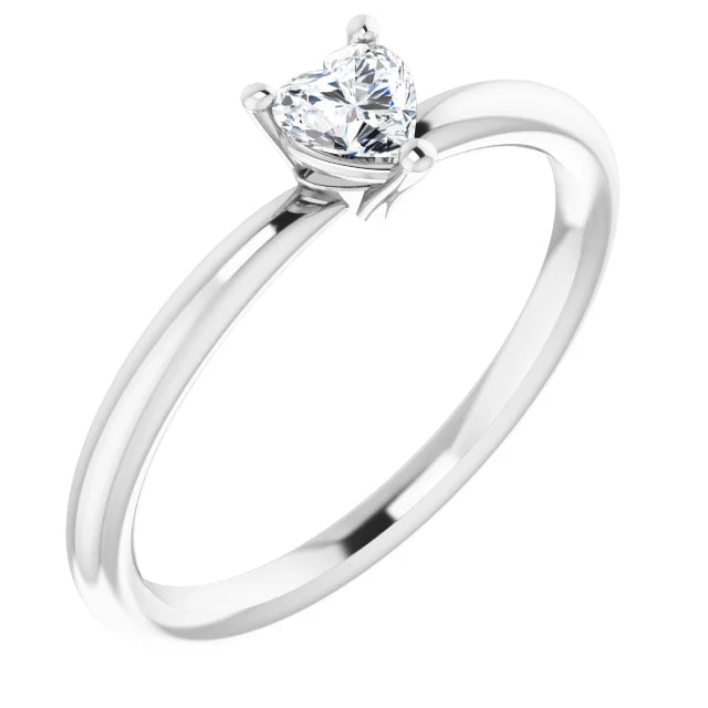 14K White Gold Natural White Sapphire Heart Solitaire Ring