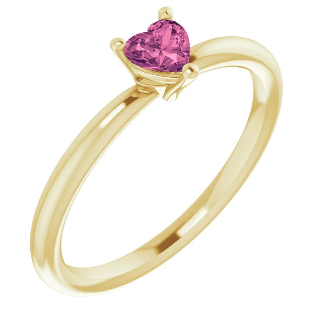 14K Yellow Gold Natural Pink Tourmaline Solitaire Ring