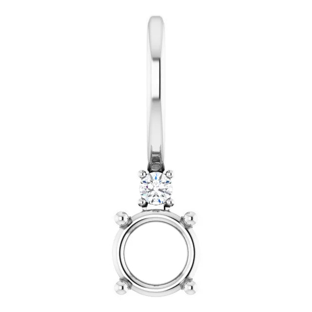 14K White Gold Round .015 CT Natural Diamond Semi-Set Charm/Pendant