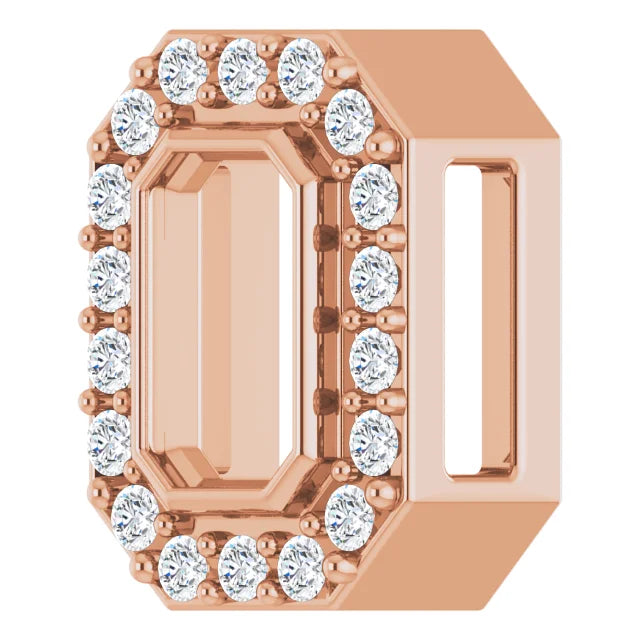 14K Rose Gold Emerald .08 CTW Natural Diamond Semi-Set Halo-Style Pendant