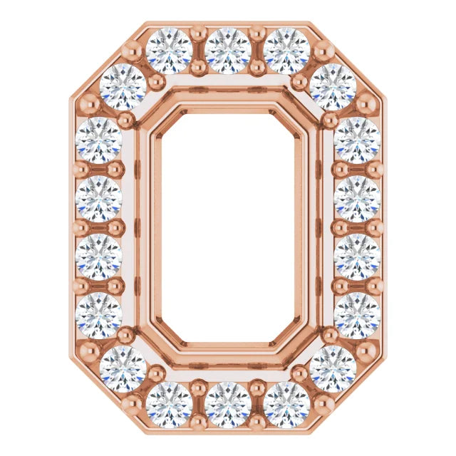 14K Rose Gold Emerald .08 CTW Natural Diamond Semi-Set Halo-Style Pendant