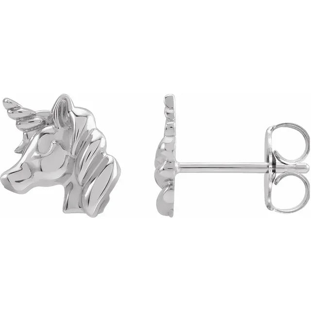 14K White Gold Youth Unicorn Earrings