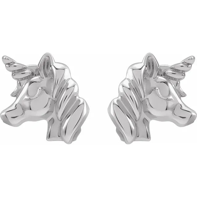14K White Gold Youth Unicorn Earrings