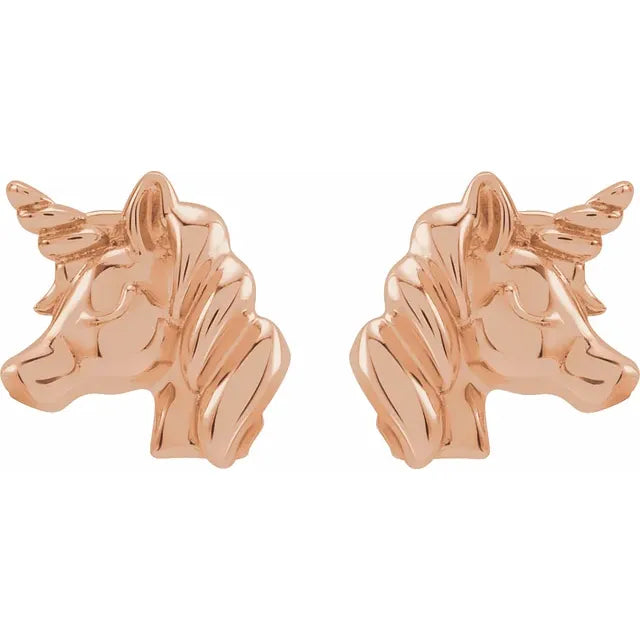 14K Rose Gold Youth Unicorn Earrings