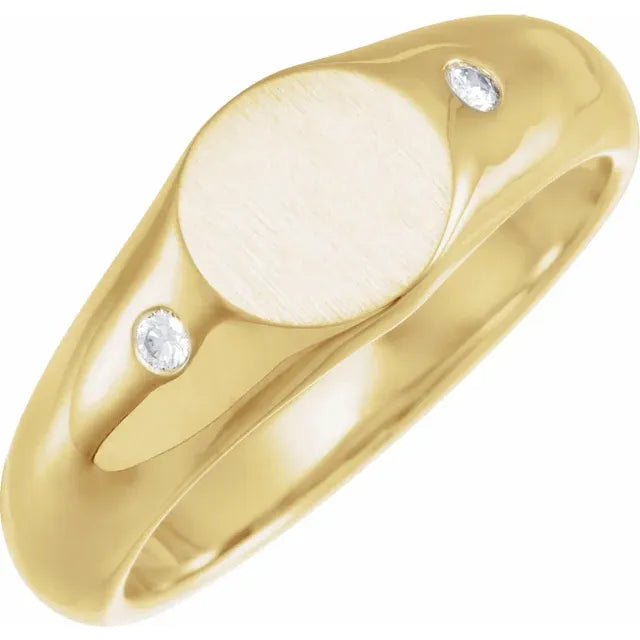 14K Yellow Gold .06 CTW Natural Diamond Round Signet Ring