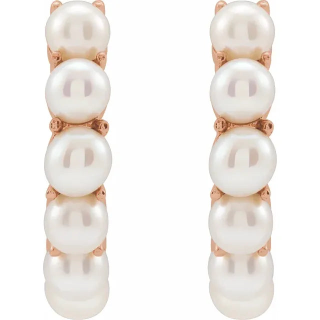 14K Rose Gold Cultured Freshwater Pearl Huggie Hoop Earrings