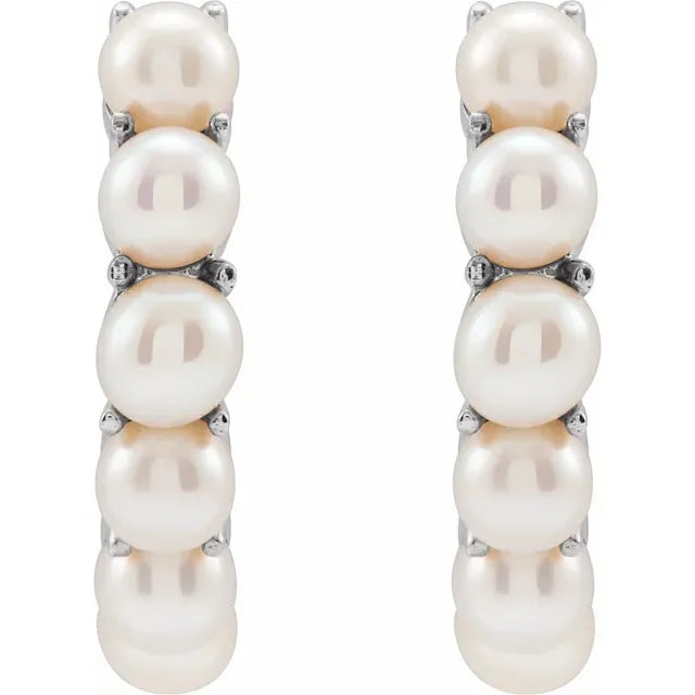 14K White Gold Cultured Freshwater Pearl Huggie Hoop Earrings
