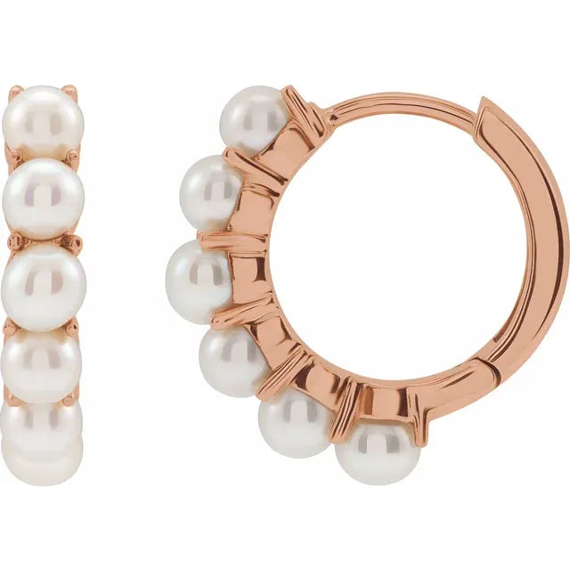 14K Rose Gold Cultured Freshwater Pearl Huggie Hoop Earrings