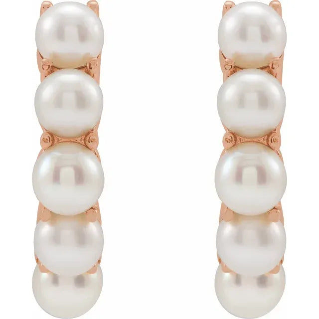 14K Rose Gold Cultured Freshwater Pearl Huggie Hoop Earrings