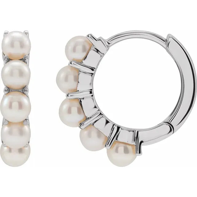 14K White Gold Cultured Freshwater Pearl Huggie Hoop Earrings