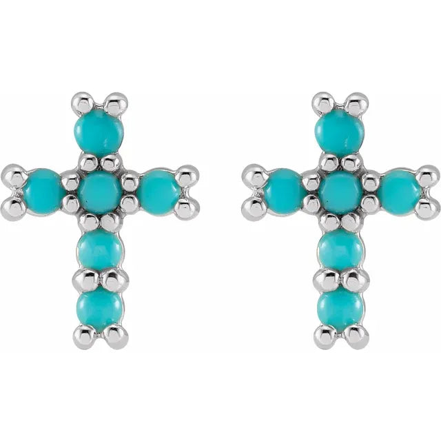 Sterling Silver Natural Turquoise Cross Earrings
