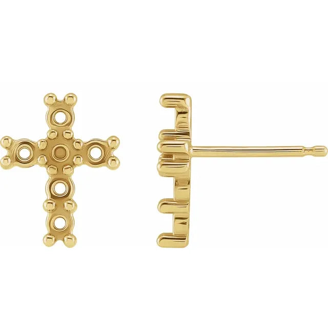 14K Yellow Gold Round Cabochon Cross Earring Mounting