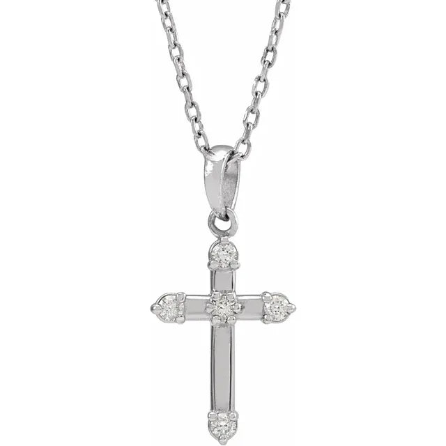 14K White Gold .07 CTW Natural Diamond Cross 16-18" Necklace
